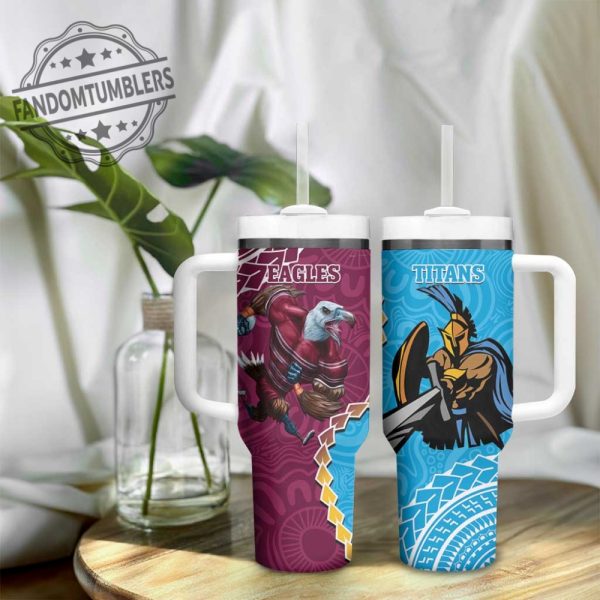 Eagles And Titans Rugby Aboriginal Mix Polynesian Pattern Stanley Cup fandomtumblers 8